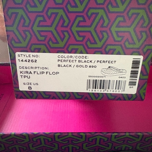 Tory Burch Black and Gold Kira Flip Flop Sandals - Picture 2 of 9